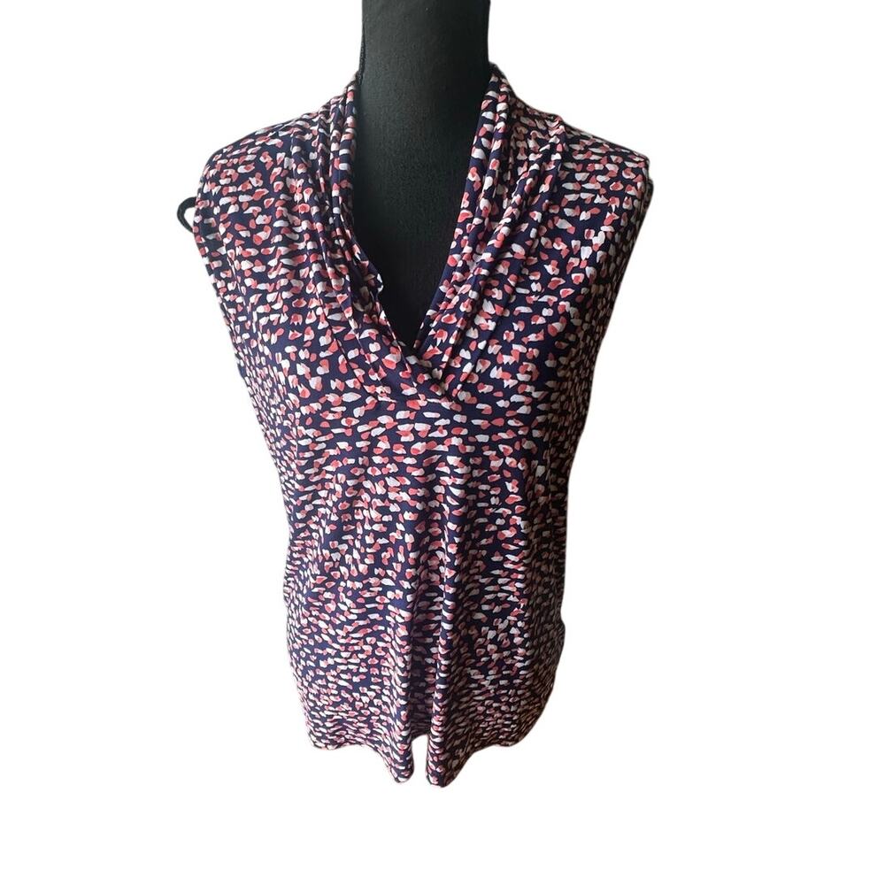 Anne Klein Abstract Print Sleeveless Top XL Red Black White Chiffon Chic
